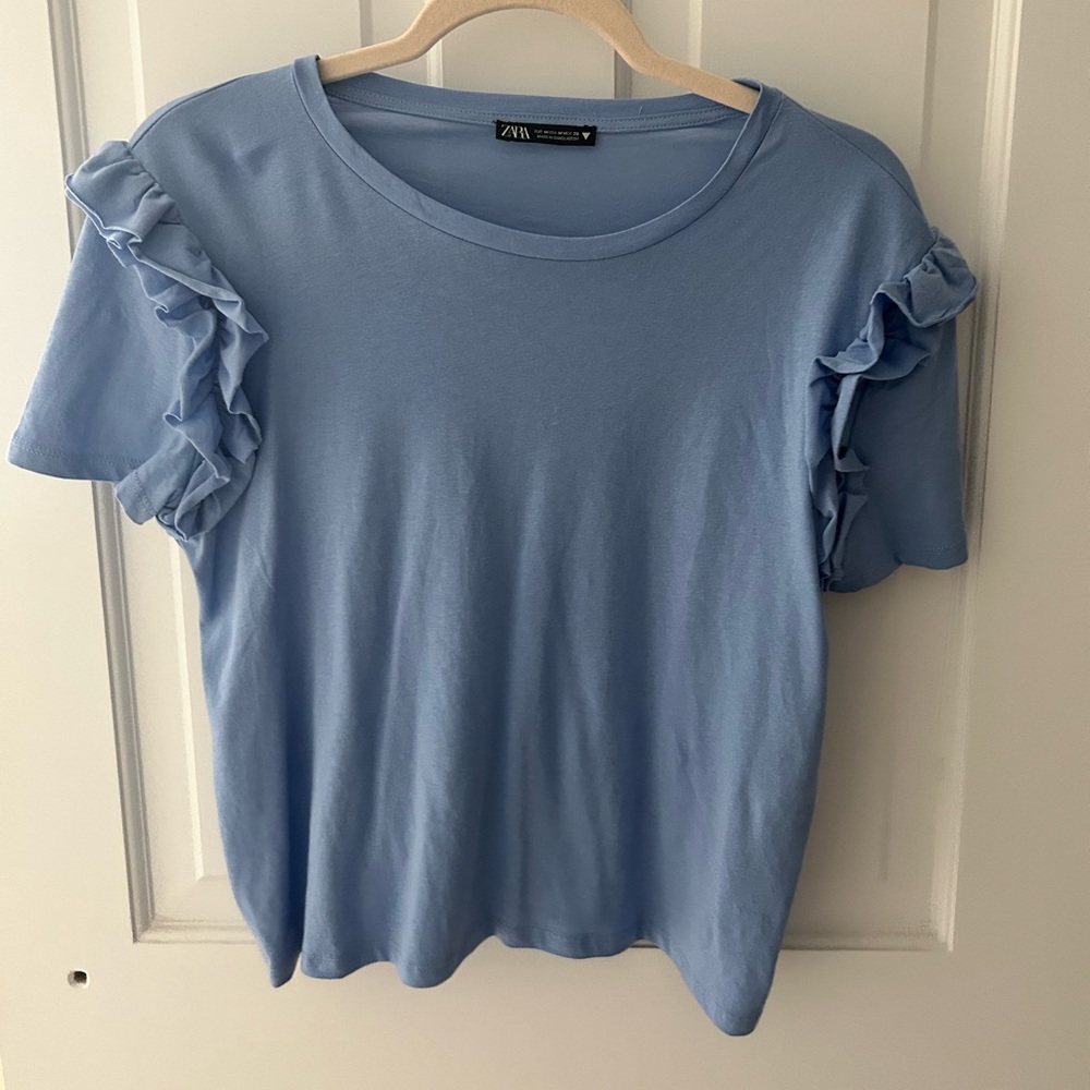 Zara t-shirt with ruffle detail on sleeves